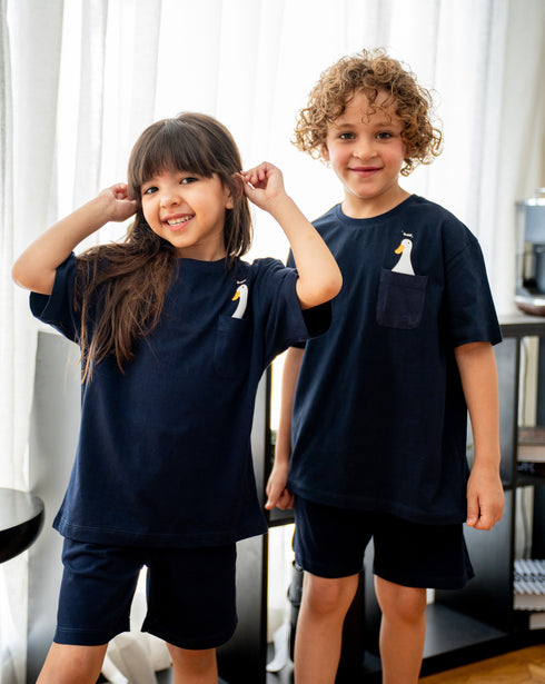 Unisex kids summer pajama set Duck t-shirt + Dark Blue shorts